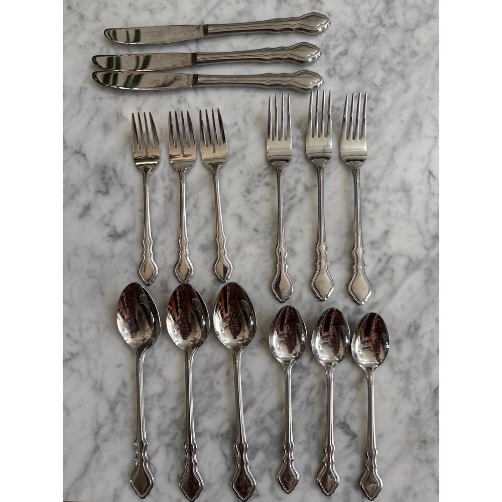 Orleans Silver Japan Stainless Flatware 15pc Set Beaded Pattern Knives Forks